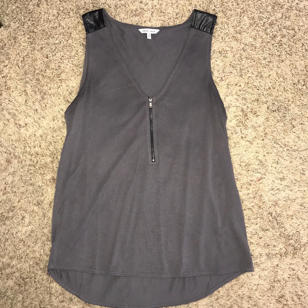 V-neck gray dress shirt with zipper in front